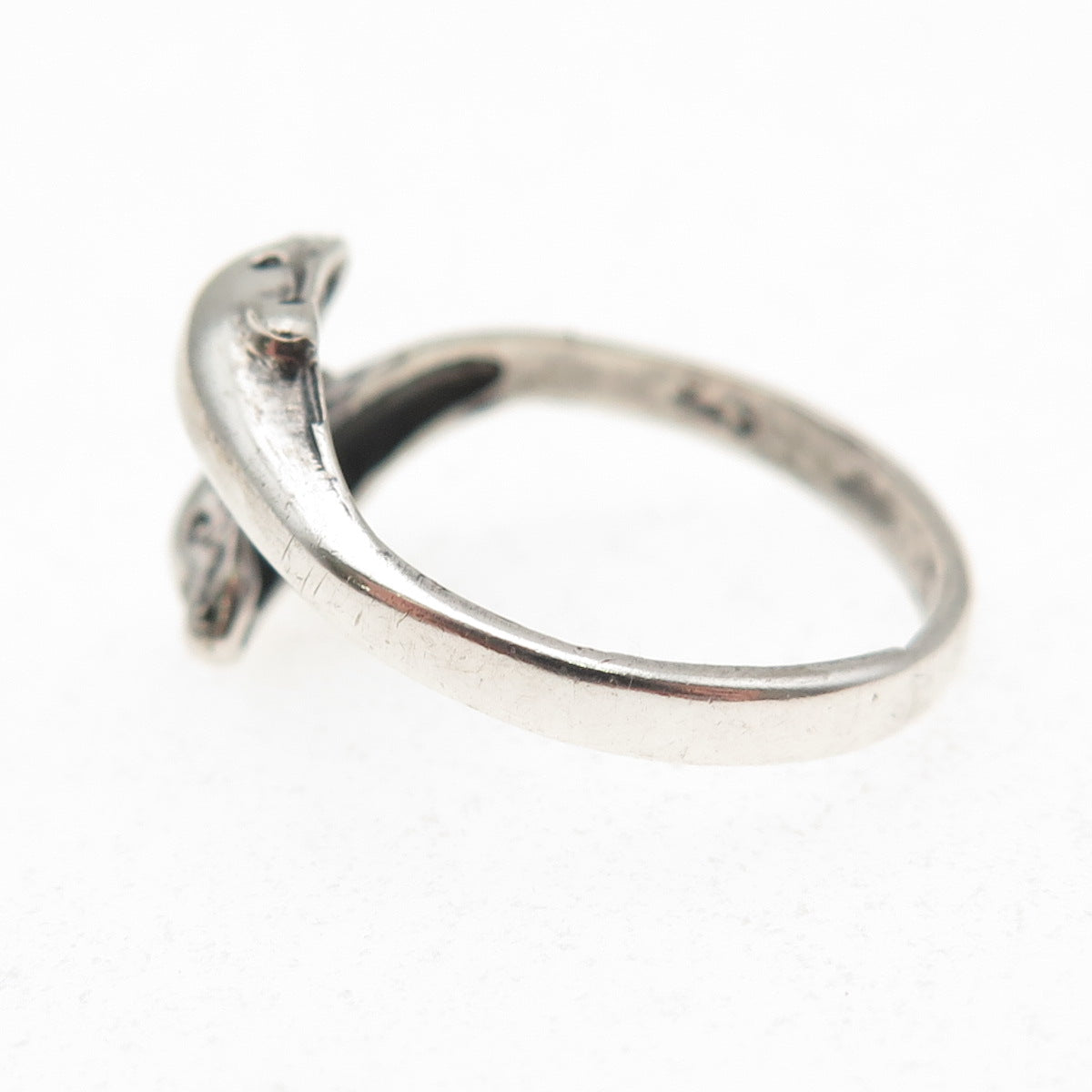 925 Sterling Silver Vintage Dolphin Couple Oxidized Bypass Ring Size 6.5