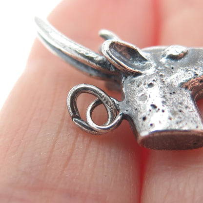 925 Sterling Silver Vintage Deer Oxidized Minimalist Charm Pendant