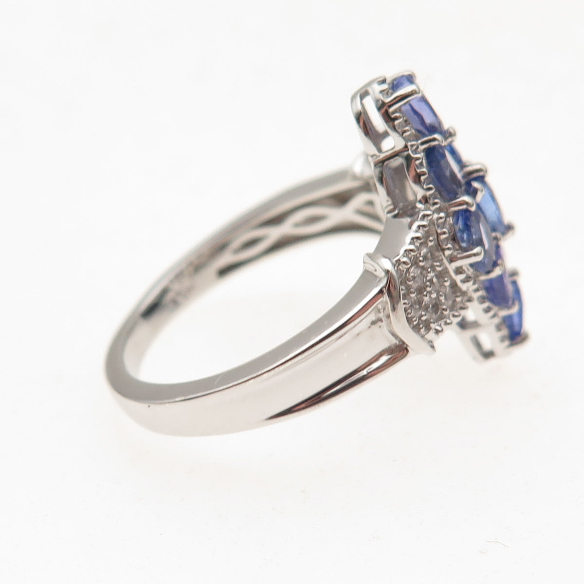 Chuck Clemency 925 Sterling Silver Real Tanzanite & White Topaz Ring Size 8.25