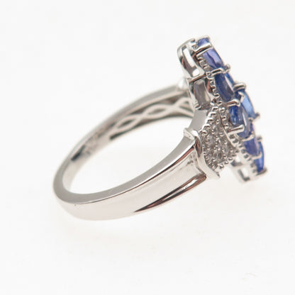 Chuck Clemency 925 Sterling Silver Real Tanzanite & White Topaz Ring Size 8.25