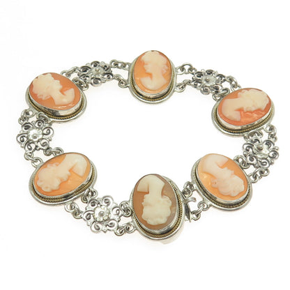 CAMEXCO 800 Silver Vintage Mother-Of-Pearl Cameo Victorian Lady Bracelet 6.75"