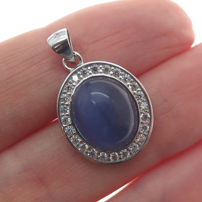 925 Sterling Silver Real Cabochon Amethyst & C Z Minimalist Charm Pendant