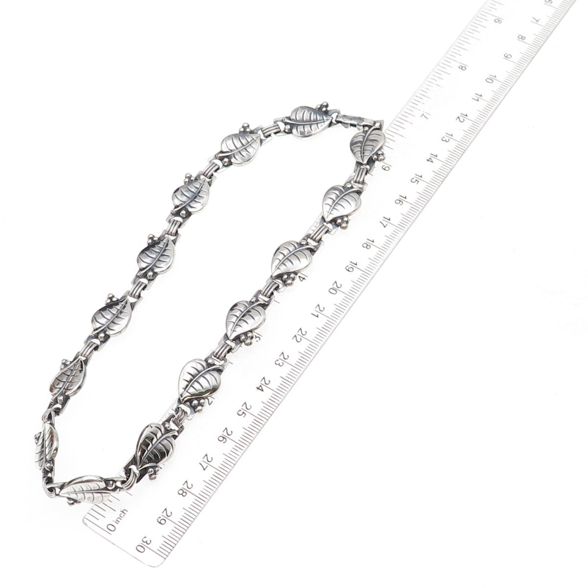 925 Sterling Silver Antique Art Deco Oxidized Floral Leaf Chain Necklace 14"
