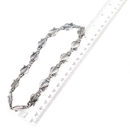 925 Sterling Silver Antique Art Deco Oxidized Floral Leaf Chain Necklace 14"