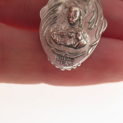 Creed Sterling Silver Antique Art Deco St. Mary & Jesus Oxidized Charm Pendant