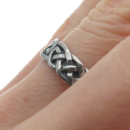 925 Sterling Silver Vintage Celtic Knot Oxidized Band Ring Size 8.5