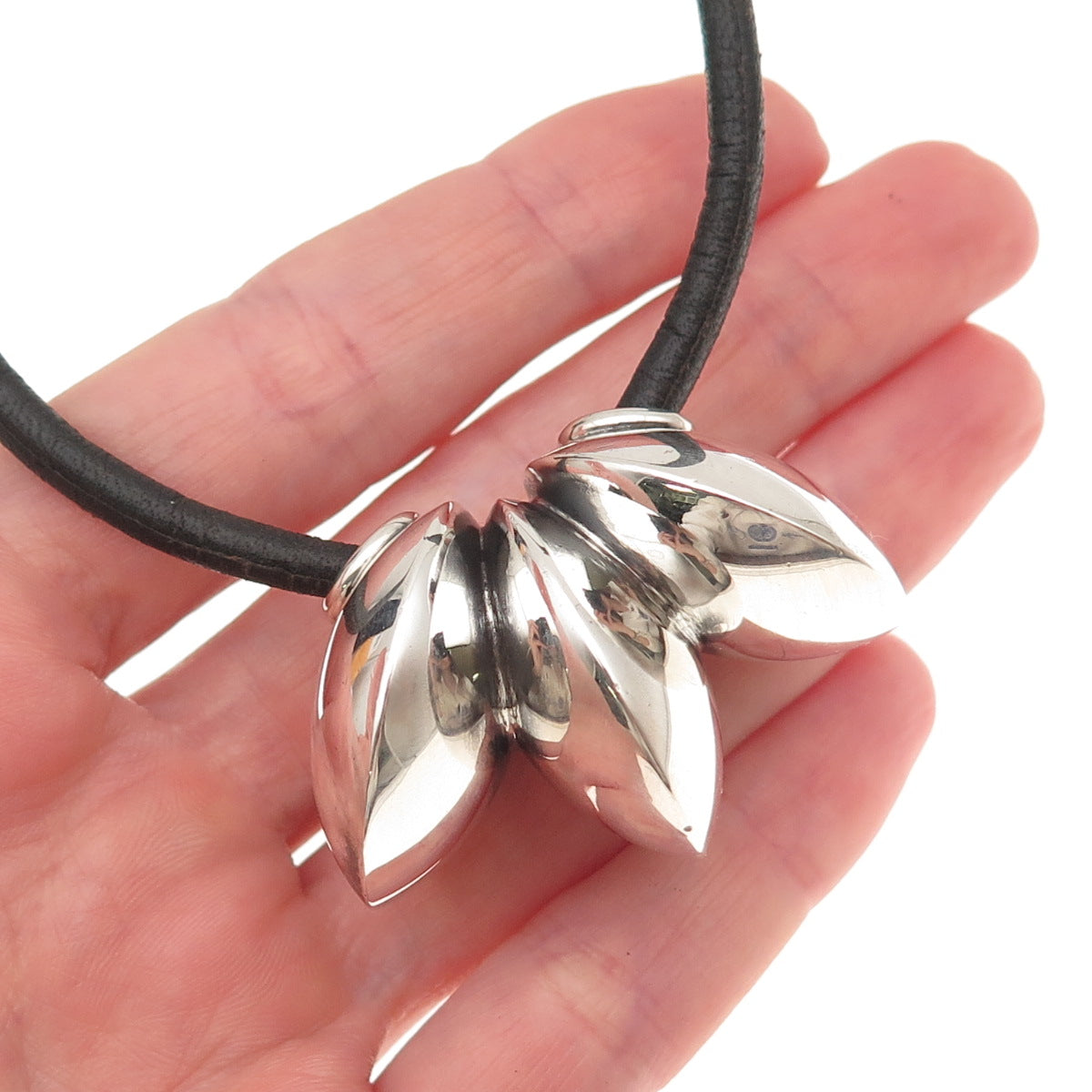 Old Pawn 925 Sterling Silver Vintage Slide Pendant Leather Strip Necklace 20"