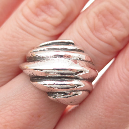 925 Sterling Silver Vintage Modernist Ribbed Oxidized Ring Size 7.75