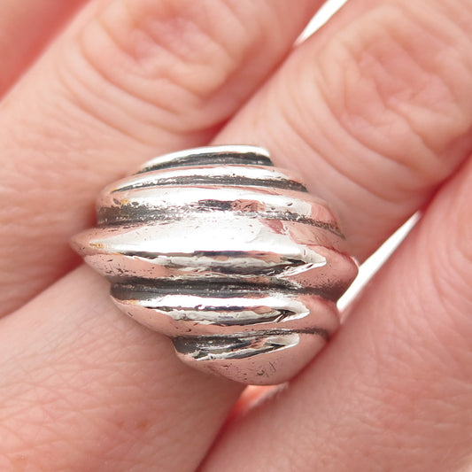925 Sterling Silver Vintage Modernist Ribbed Oxidized Ring Size 7.75