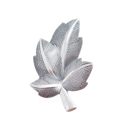 JEWELART 925 Sterling Silver Vintage Textured Floral Leaf Oxidized Pin Brooch