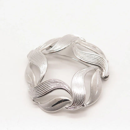 925 Sterling Silver Vintage Beau Leaf Round Pin Brooch