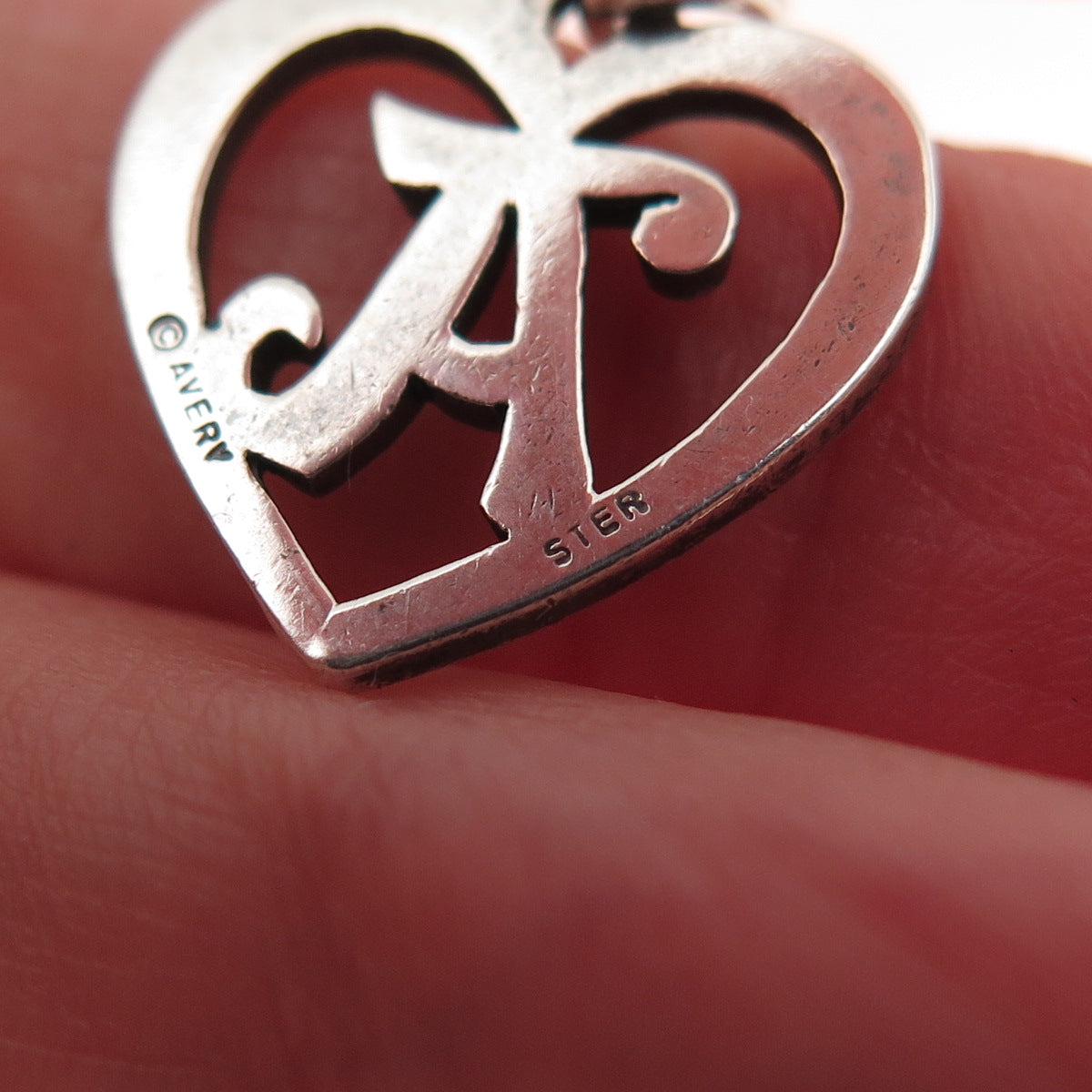 James Avery Sterling Silver Vintage Letter A Initial Heart Script Charm Pendant