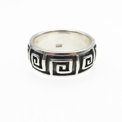 925 Sterling Silver Vintage Greek Maze Oxidized Band Ring Size 7.25