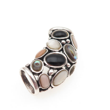SX Sally C 925 Sterling Vintage Real Black Onyx Abalone Shell MOP Slide Pendant