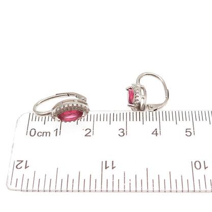 Tamo 925 Sterling Silver Marquise-Cut Pink & Round-Cut White C Z Earrings