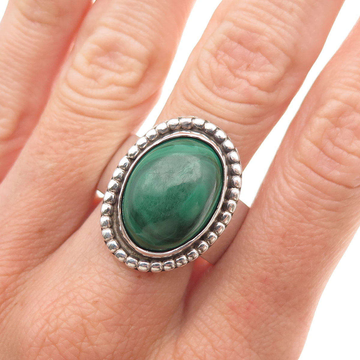 Old Pawn 925 Sterling Silver Vintage Southwestern Malachite Ring Size 11.5