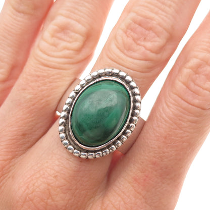 Old Pawn 925 Sterling Silver Vintage Southwestern Malachite Ring Size 11.5