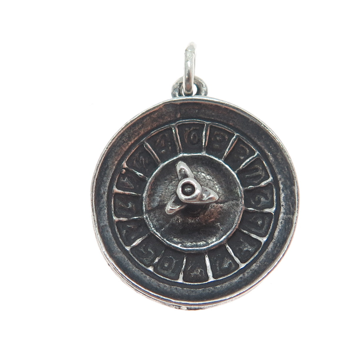 BELL TRADING POST Sterling Silver Vintage Roulette Wheel Oxidized Charm Pendant