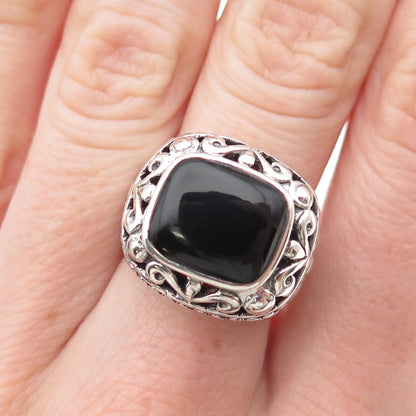 CHAPAL ZENRAY 925 Sterling Silver Vintage Real Black Onyx Oxidized Ring Size 6