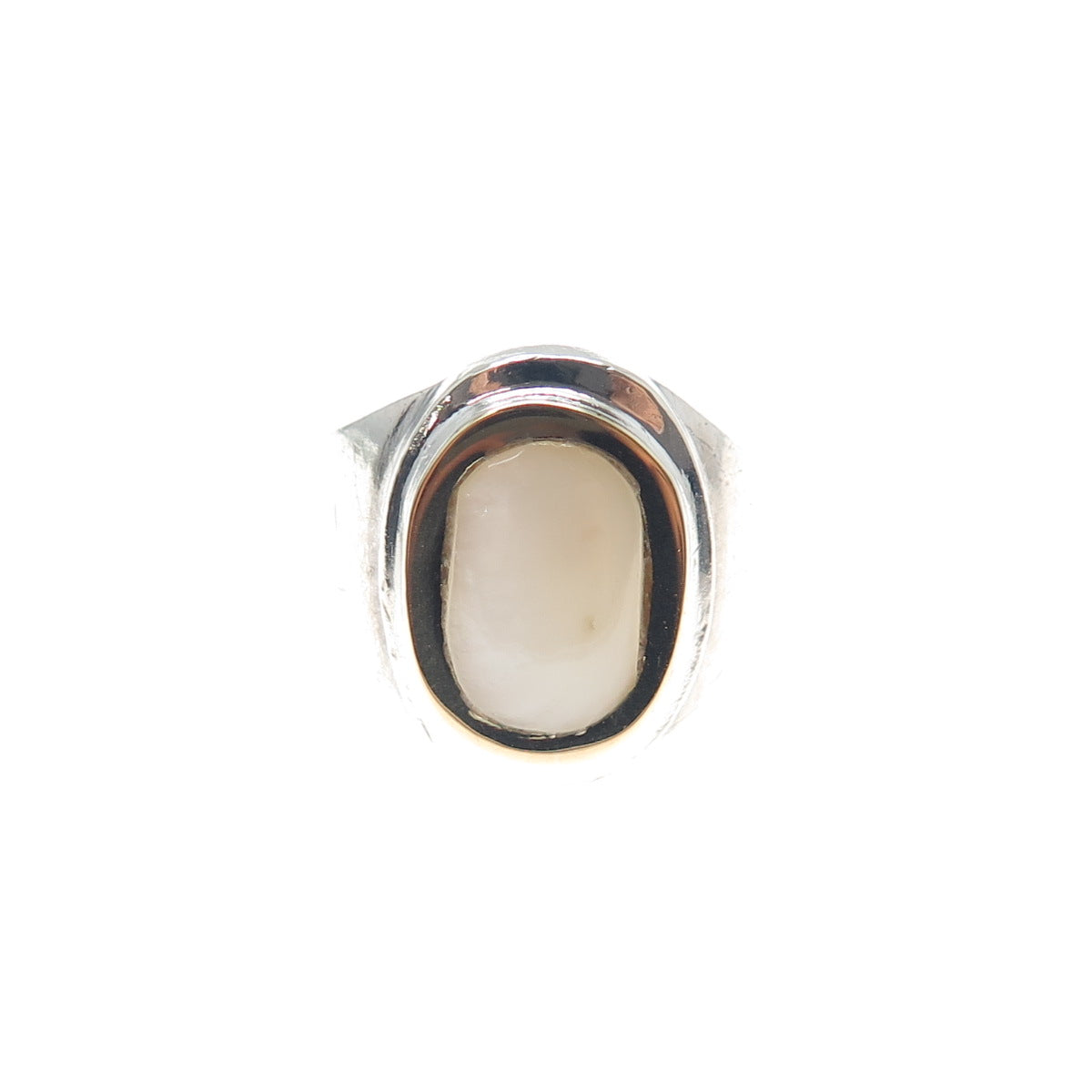 18K Gold & 950 Silver Vintage Real Mother-of-Pearl Modernist Ring Size 7.25