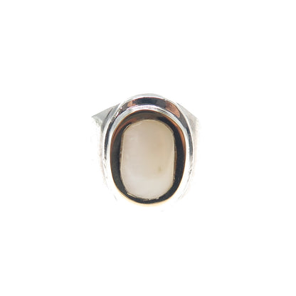 18K Gold & 950 Silver Vintage Real Mother-of-Pearl Modernist Ring Size 7.25