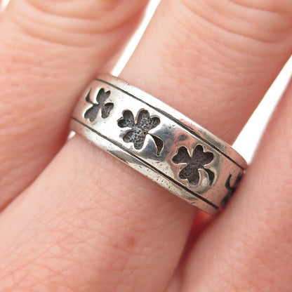 PETER STONE 925 Sterling Silver Vintage Lucky Clover Oxidized Band Ring Size 8