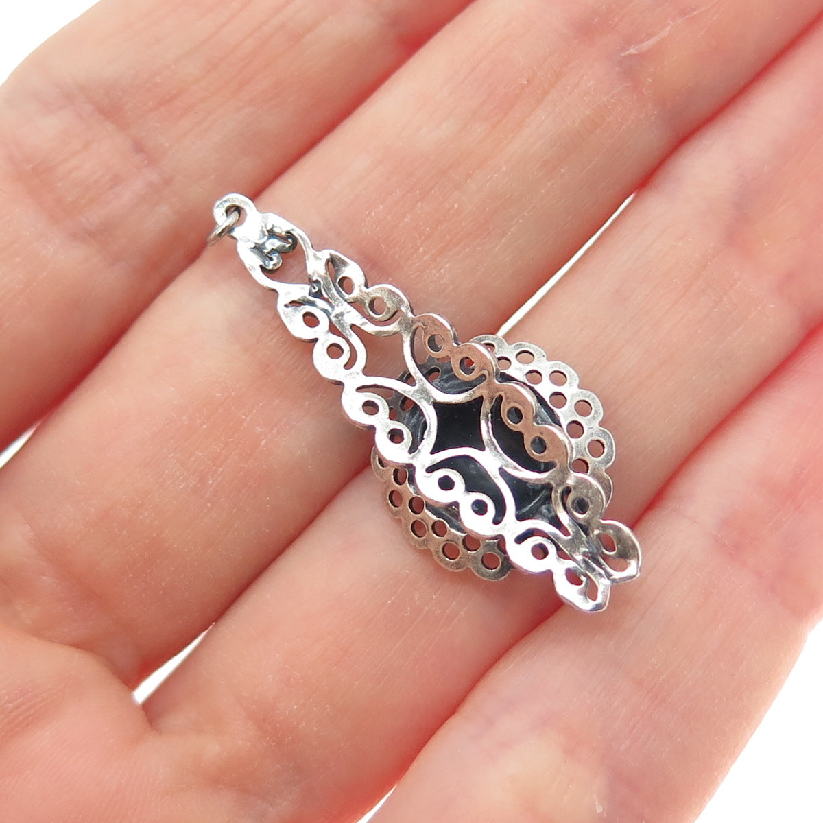 925 Sterling Silver Antique Flower & Butterfly Filigree Oxidized Charm Pendant