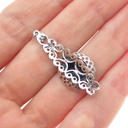 925 Sterling Silver Antique Flower & Butterfly Filigree Oxidized Charm Pendant