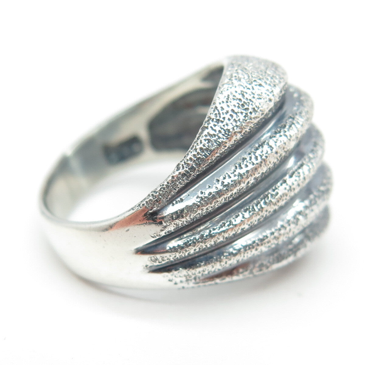 925 Sterling Silver Vintage Textured Ribbed Ring Size 6