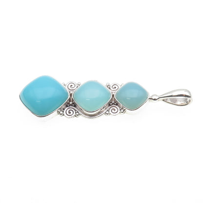 SAJEN 925 Sterling Silver Vintage Real Larimar Spiral Pendant