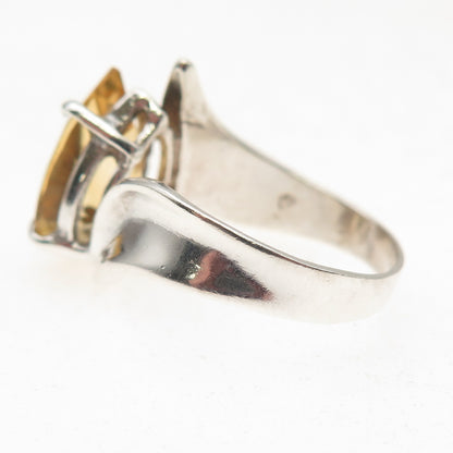 925 Sterling Silver Vintage Real Pear-Cut Citrine Modernist Ring Size 8.25