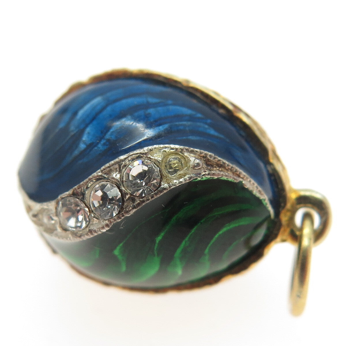RAFKA Sterling Silver Vermeil Enamel Rhinestone Egg Pendant (missing one stone)
