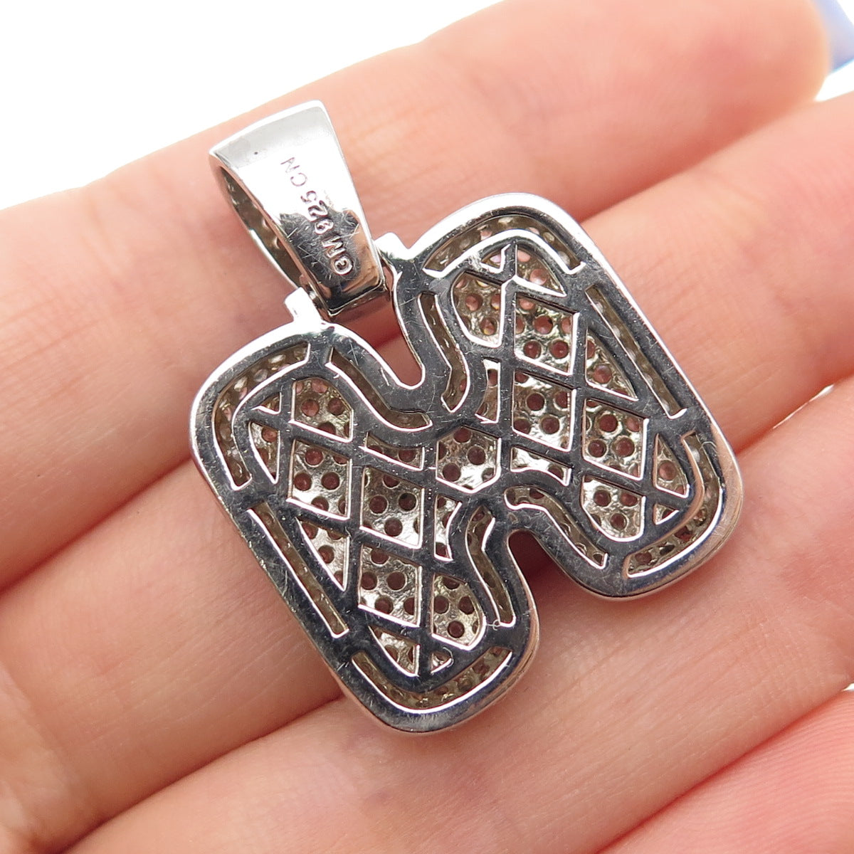 925 Sterling Silver Round-Cut C Z Letter H Initial Pendant