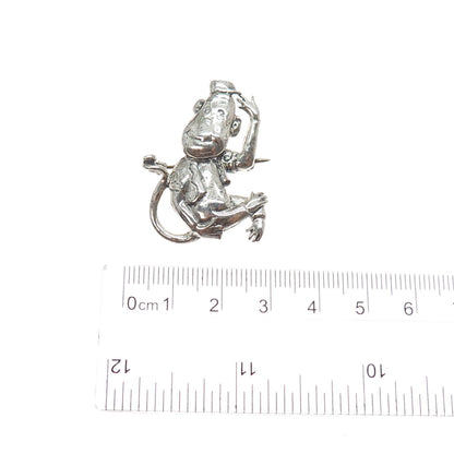 JEWELART Sterling Silver Vintage Monkey Cartoon Character Oxidized Pin Brooch