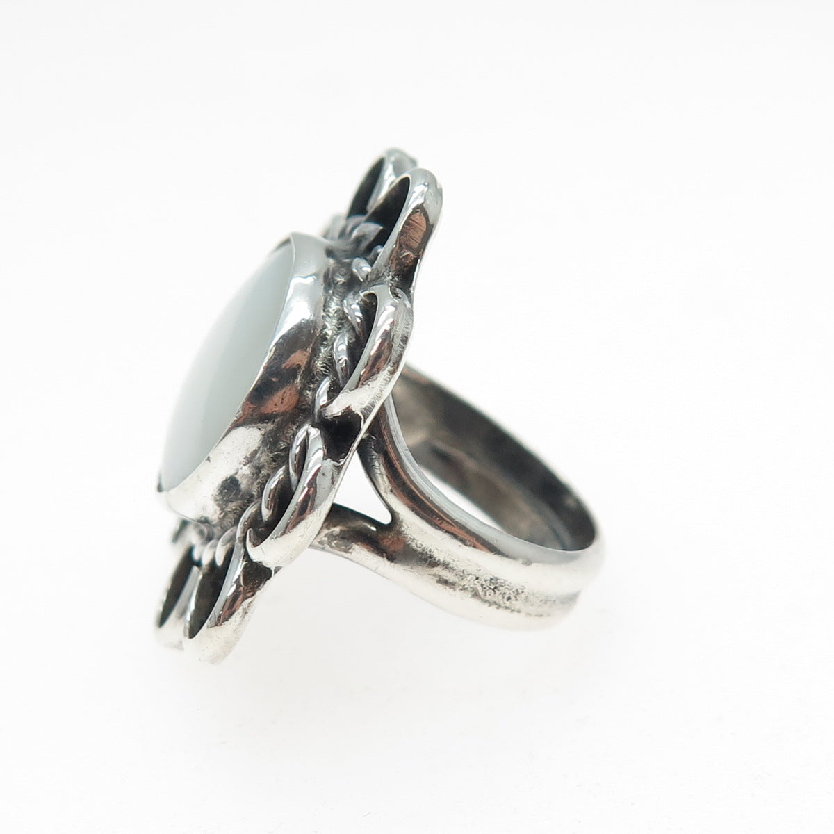 Old Pawn 925 Sterling Silver Vintage MOP Flower Oxidized Tribal Ring Size 5.5