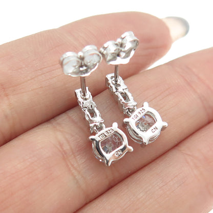 925 Sterling Silver Round-Cut C Z Bar Drop Earrings