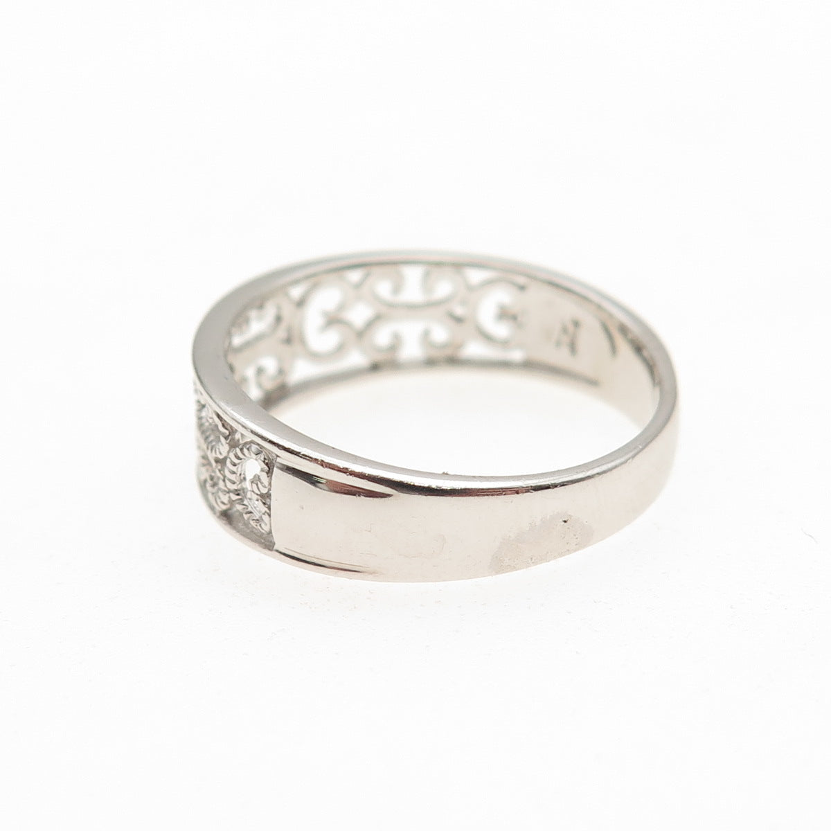 925 Sterling Silver Ornate Heart & Butterfly Band Ring Size 7