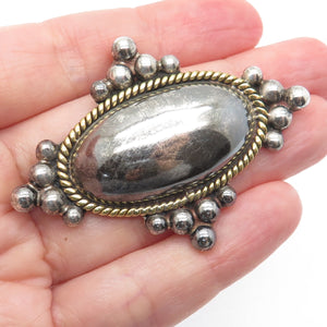 LATON 925 Sterling Silver 2-Tone Vintage Mexico Dome Oxidized Pin Brooch Pendant