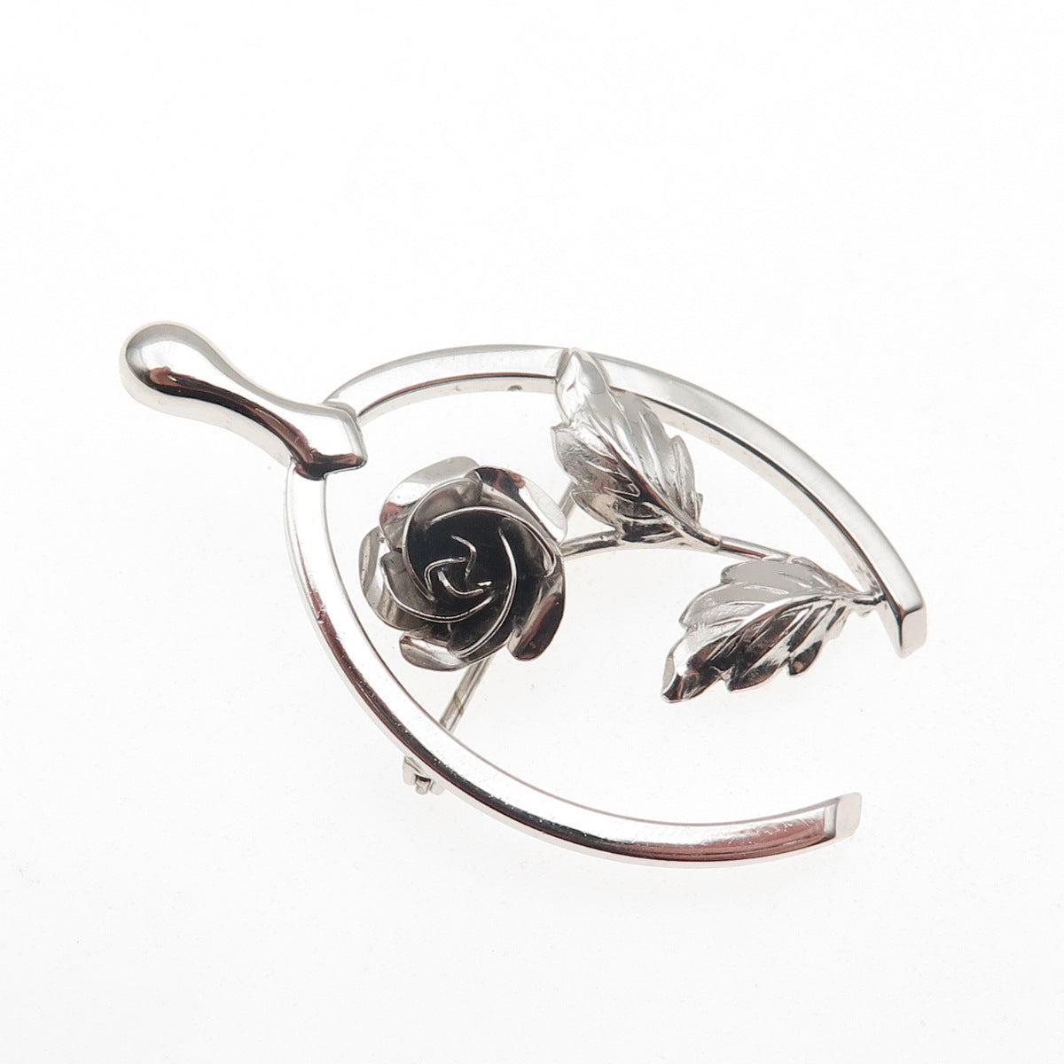 BOND BOYD 925 Sterling Silver Vintage Wishbone Rose Flower Pin Brooch