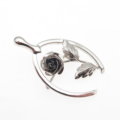 BOND BOYD 925 Sterling Silver Vintage Wishbone Rose Flower Pin Brooch