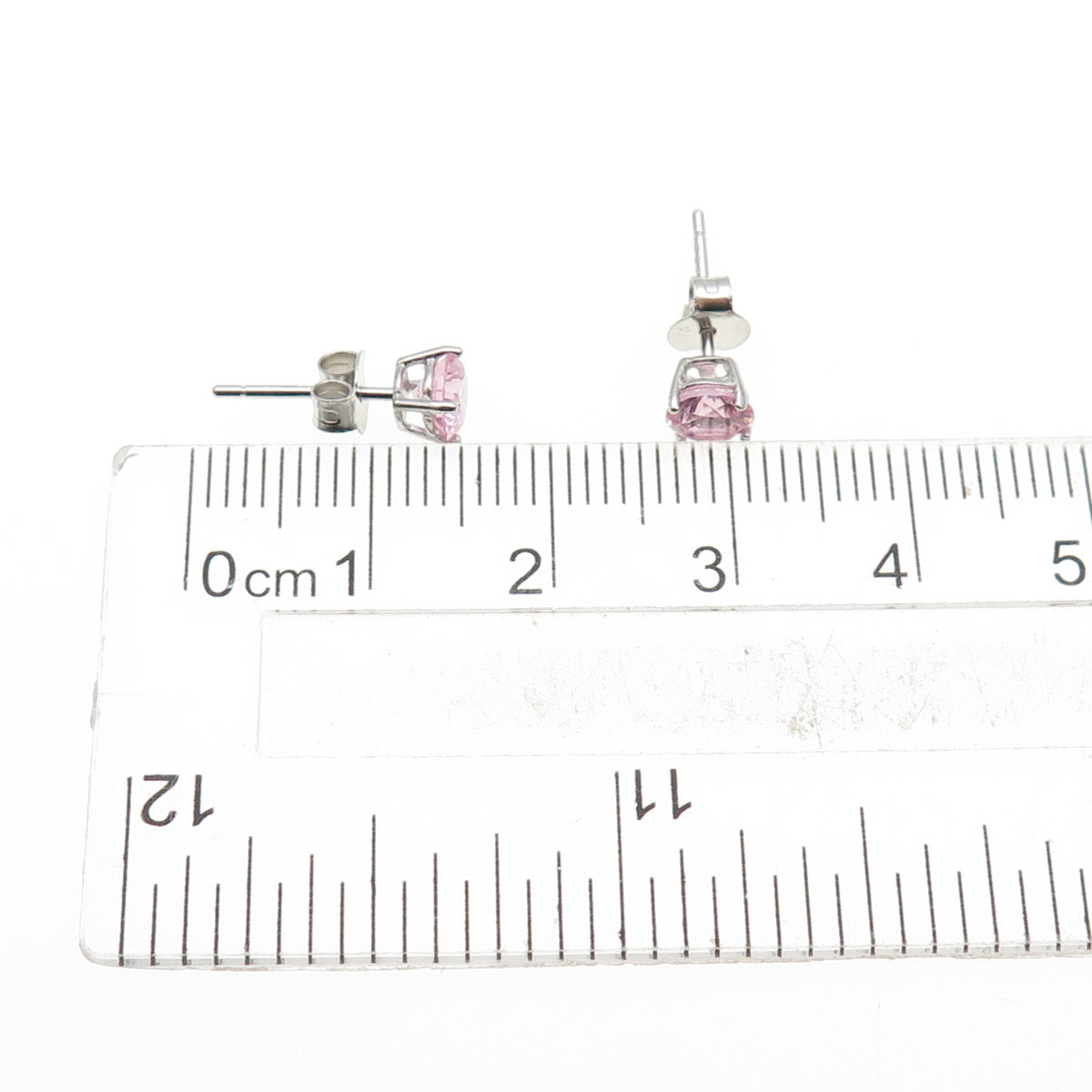 925 Sterling Silver Round-Cut Pink C Z Stud Earrings