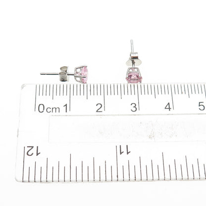 925 Sterling Silver Round-Cut Pink C Z Stud Earrings
