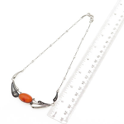 925 Sterling Vintage SD Poland Real Amber Modernist Floral Necklace 16-18"