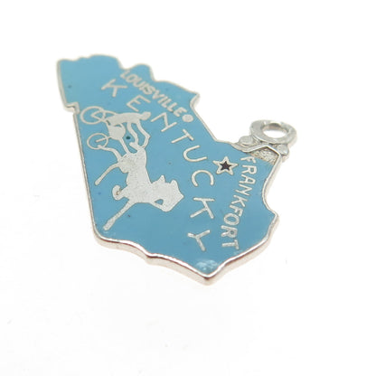 925 Sterling Silver Vintage Enamel "Kentucky" State Map Pendant