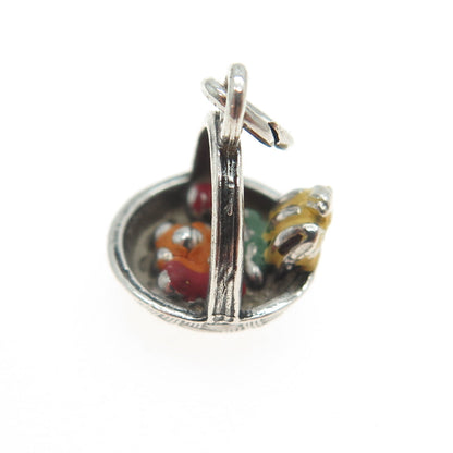 J.M. FISHER 925 Sterling Silver Vintage Enamel Picnic Basket Minimalist Pendant