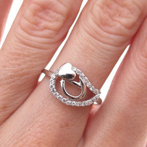 925 Sterling Silver Round-Cut C Z Heart Droplet Ring Size 7