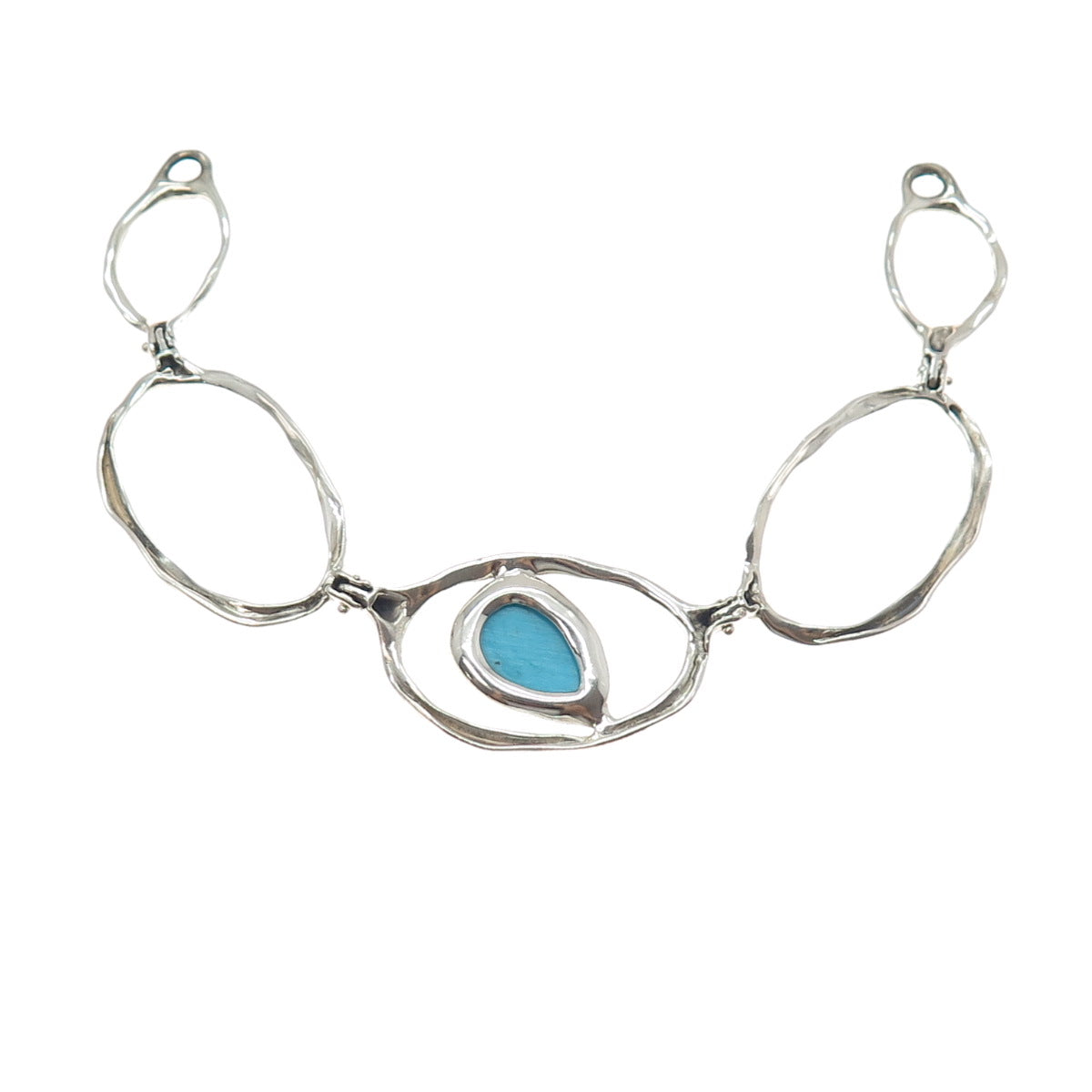 925 Sterling Silver Vintage Real Turquoise Modernist Centerpiece of Necklace