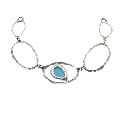 925 Sterling Silver Vintage Real Turquoise Modernist Centerpiece of Necklace