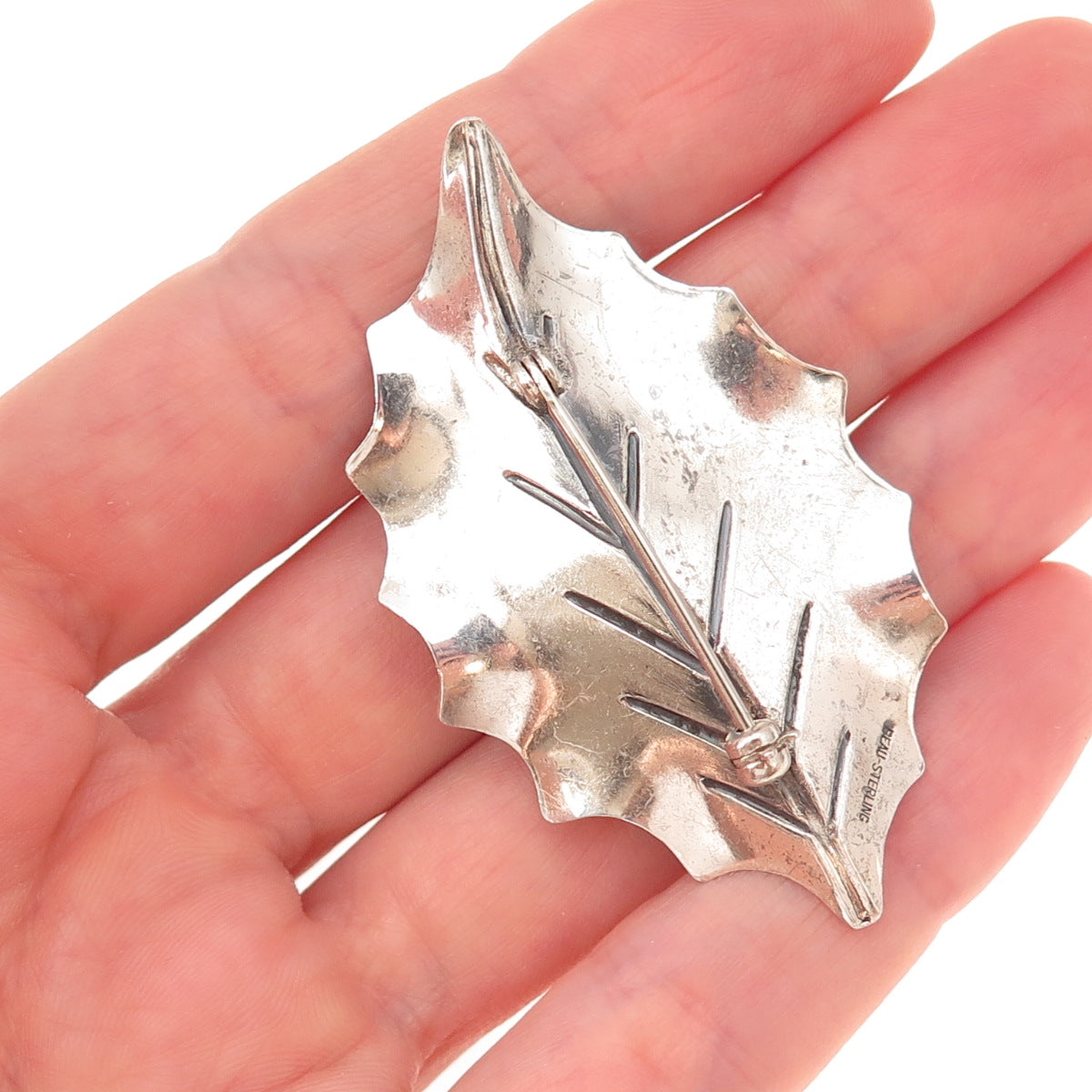 Beau 925 Sterling Silver Antique Art Deco Floral Leaf Oxidized Pin Brooch