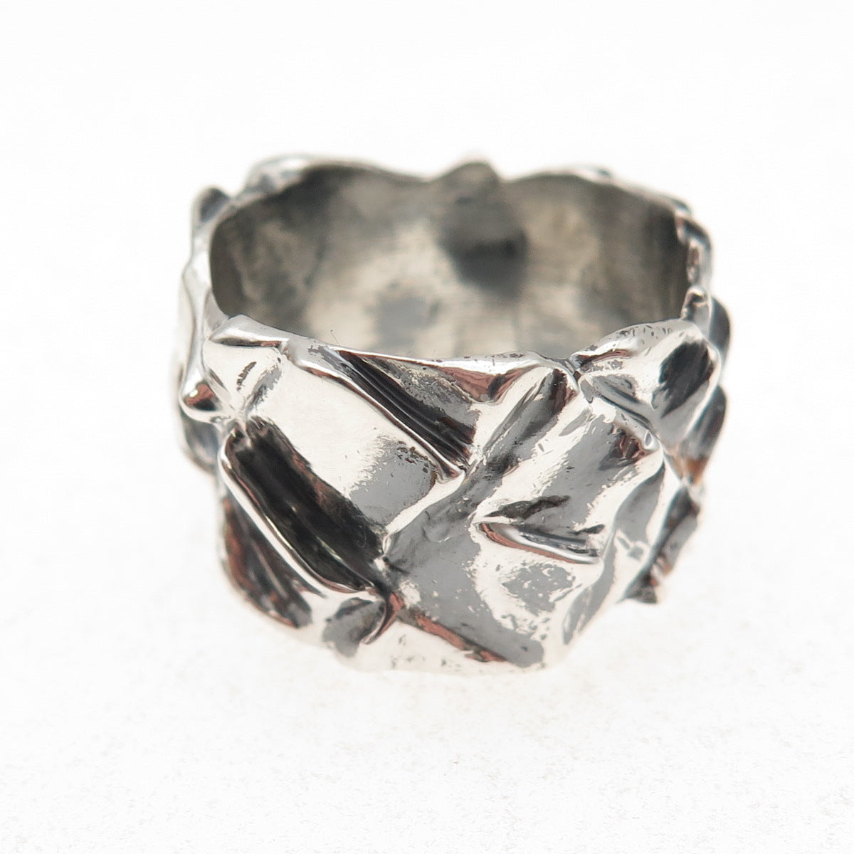 925 Sterling Silver Vintage Modernist Dragon Skin Oxidized Ring Size 9.25